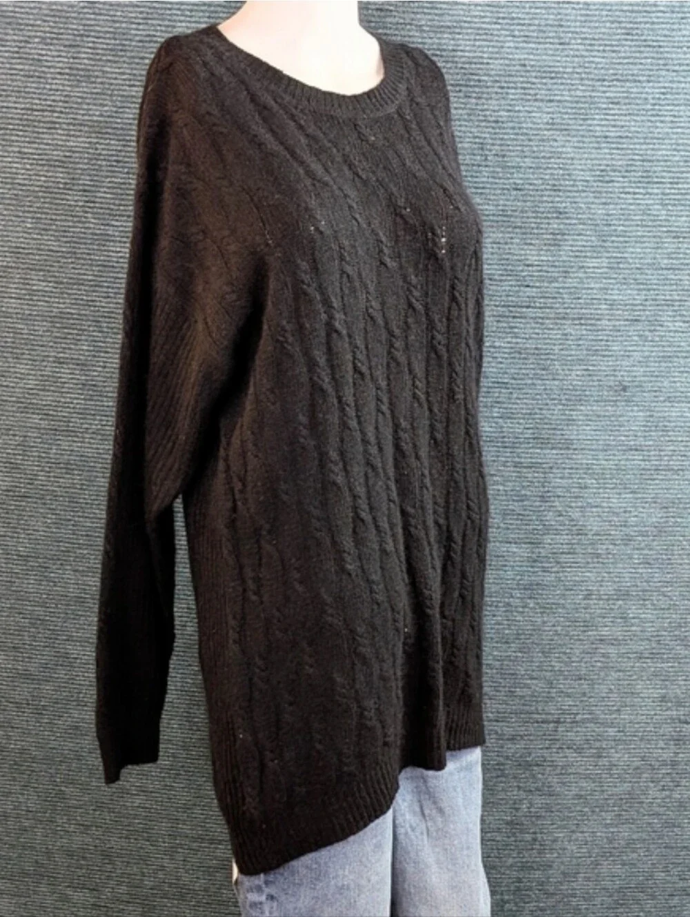 Vintage Mervyns Silk-Angora Blend Crew Neck Cable Knit Sweater
